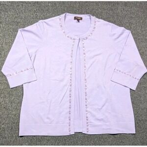 Vintage Tesori Sweater Women's Plus Size 3X Purple Beaded Cardigan Preppy Flaw